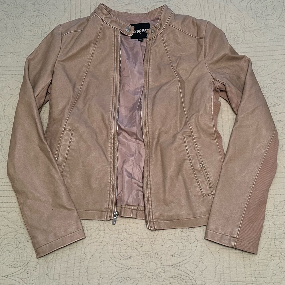 Express Faux Leather Jacket, Tan, Size Medium